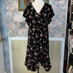 2X Women's Black & Floral Print Flow Dress by Kara & Kate New